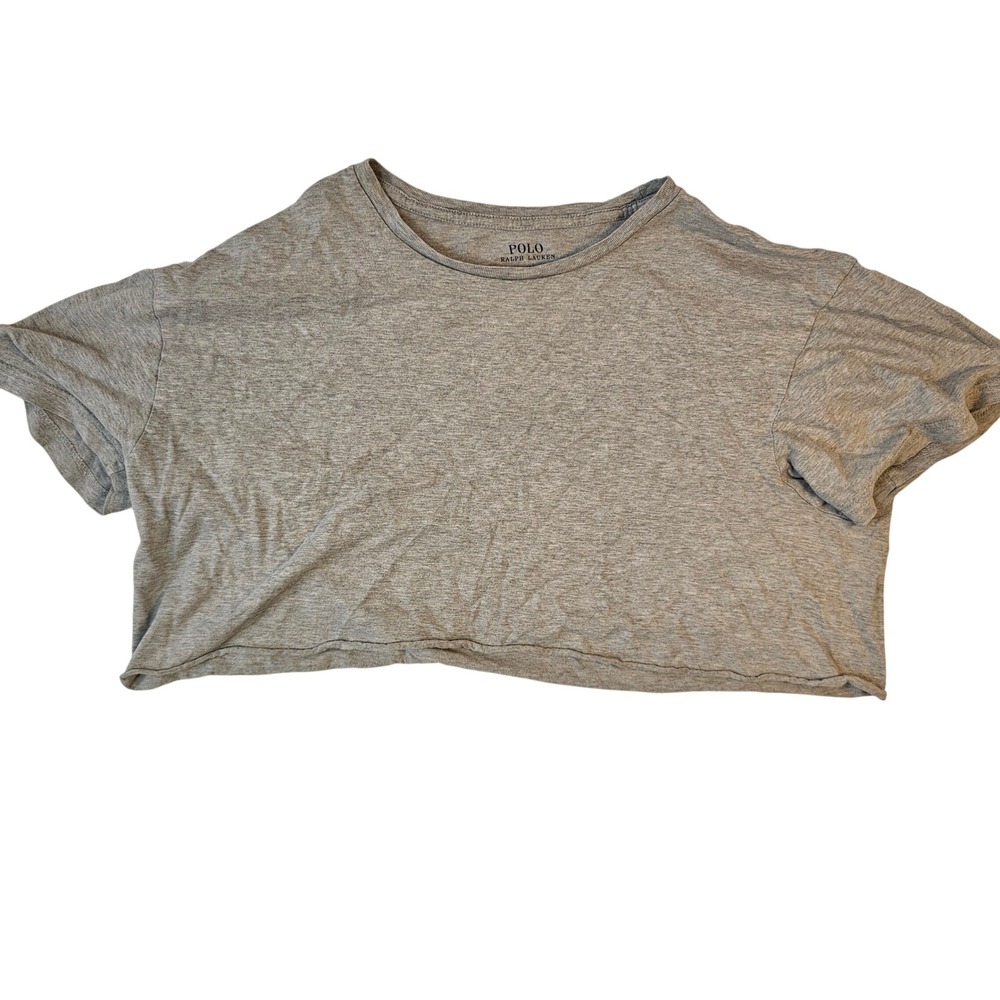 Polo Ralph Lauren Gray Cropped T-Shirt Large Cotton Short Sleeve Raw Hem Tee